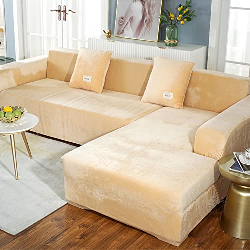 L-förmiger Sofa-Schonbezug aus weichem Samtstoff, hochdehnbar, Eck-Couchbezug mit elastischer Unterseite, wasserdichte Armlehne, Möbelschutz für Haustiere und Kinder von Generisch