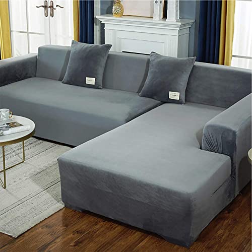 L-förmiger Sofa-Schonbezug aus weichem Samtstoff, hochdehnbar, Eck-Couchbezug mit elastischer Unterseite, wasserdichte Armlehne, Möbelschutz für Haustiere und Kinder von Generisch