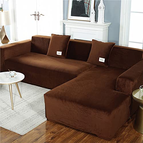 L-förmiger Sofa-Schonbezug aus weichem Samtstoff, hochdehnbar, Eck-Couchbezug mit elastischer Unterseite, wasserdichte Armlehne, Möbelschutz für Haustiere und Kinder. von Generisch