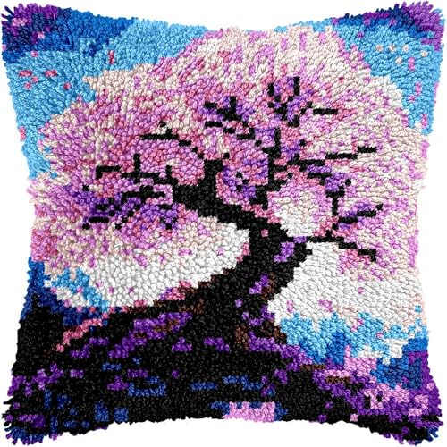 L116 Knüpfkissen-Set für Erwachsene, Blossom-Baum-Kissenbezug mit vorgedrucktem Kissenbezug, Häkelgarn, Stickerei, Knüpfkissen, für Heimdekoration, 43,2 x 43,2 cm von Generisch