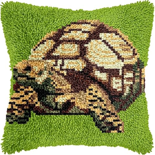 L217 Knüpfkissen-Set für Erwachsene, ältere Schildkröten, Kissenbezug mit vorgedrucktem Kissenbezug, Häkelgarn, Stickerei, Knüpfkissen, Heimdekoration, 43,2 x 43,2 cm von Generisch