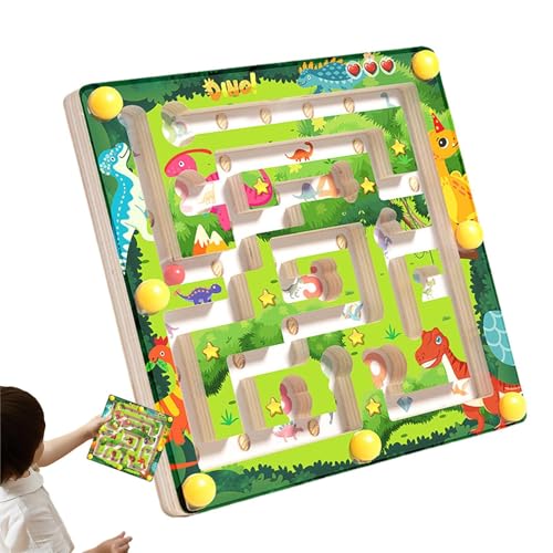 Labyrinth-Spielzeug, Farb-Dinosaurier, Farblabyrinth-Walking-Perlen, Dinosaurier-Thema Holzperlen-Labyrinth-Spielzeug, Dinosaurier-Thema, Perlen-Balance-Zahlen-Brettspiel, Aufmerksamkeitstraining für von Generisch