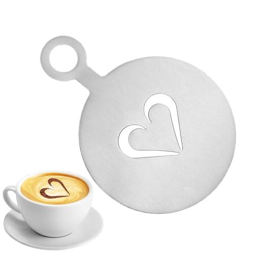 Latte Art Schablonen | Edelstahl 12,9 cm Latte-Schablone | Dekorative Kaffeekunst-Vorlage mit Schneeflocken- und Herzmustern von Generisch