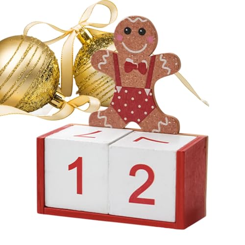 Lebkuchenmann-Countdown-Kalender-Dekoration, Weihnachts-Adventskalender 2024 aus Holz - Lebkuchen-Weihnachts-Countdown,Lebkuchenmann-Weihnachtskalender für den Schreibtisch zu Hause von Generisch