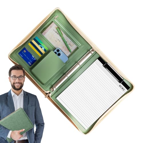 Leder-Padfolio für Herren – Business-Padfolio, Lebenslauf, Rechtsblock, Leder-Padfolio für Männer und Frauen, Reißverschluss-Padfolio, Folio-Ordner mit A4-Notizblock und Ordner für Erwachsene von Generisch