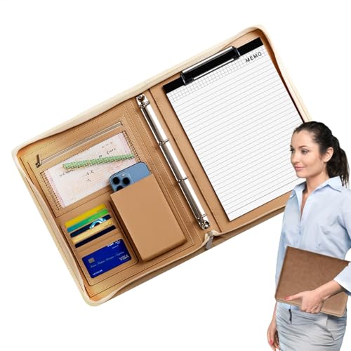 Ledermappe | Business Legal Document Organizer – Reise-Organizer aus Leder mit A4-Notizblock und Ordner für Dokumente, Präsentationsmappen, Reißverschluss, Notizblock von Generisch