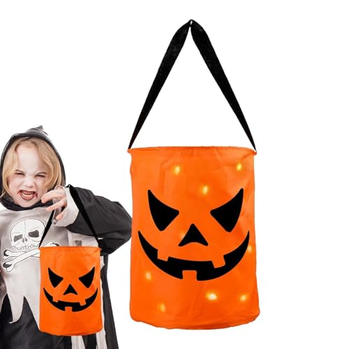 Leuchtende Halloween--Tasche, Süßes oder Saures-Taschen leuchten,Tragbare Goodie Bags Süßigkeiteneimer - Orangefarbener -Süßigkeitseimer, leuchtende Süßes oder Saures-Partytüten für Kinder, Halloween- von Generisch