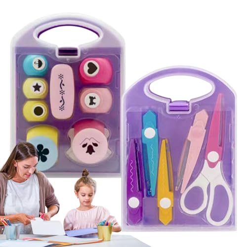 Locher für Kinder, Papierstanzer zum Basteln, Bastelloch-Set für Kinder, Prägemaschinen-Set für Kinder, pädagogische Bastel-Scrapbook-Stanzen für Kinder, Mädchen und von Generisch