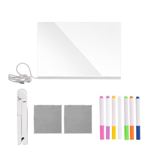 Löschbare Whiteboards Acryltafel mit Licht LED-Notiztafel mit Farben Acryl-LED-Tafel Klare Whiteboard Acryl-Leuchttafel Büroklammern Spender (B, One Size) von Generisch