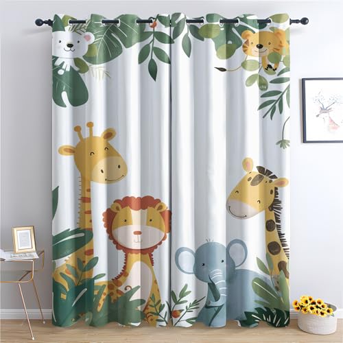 Löwe Giraffe Vorhang, Wohnzimmer Schlafzimmer Blickdichte vorhänge, Cartoon Tier Gardinen, mit Ösen Verdunkelungsvorhang, Vorhänge 2er Set, 137x117 cm 7YsU-147 von Generisch