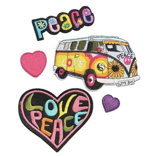 Love Peace Flower Bügelflicken Patches Set, Flicken zum Aufbügeln und Nähen, 5 Stück von Generisch