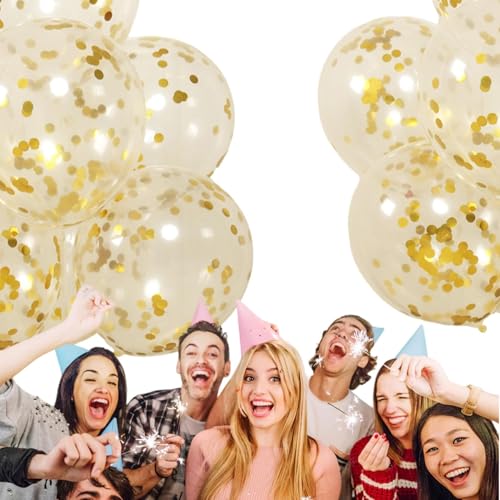 Luftballons mit goldenem Papier, goldene Konfetti-Luftballons | 100 Stück Partyballon Latex-Konfetti-Ballons | Mehrfarbige Pailletten-Ballon-Partydekoration mit goldenem Papier für Hochzeit und Babypa von Generisch