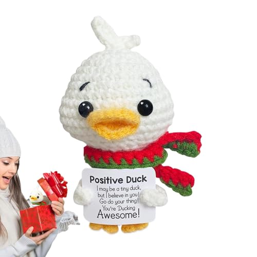 Lustige Positive Ente, Häkel-Entenpuppe,Handgemachtes gestricktes Puppenspielzeug - Kinder Cheer Support Ente Häkelpuppe für Schreibtisch, Bücherregal, TV-Schrank von Generisch