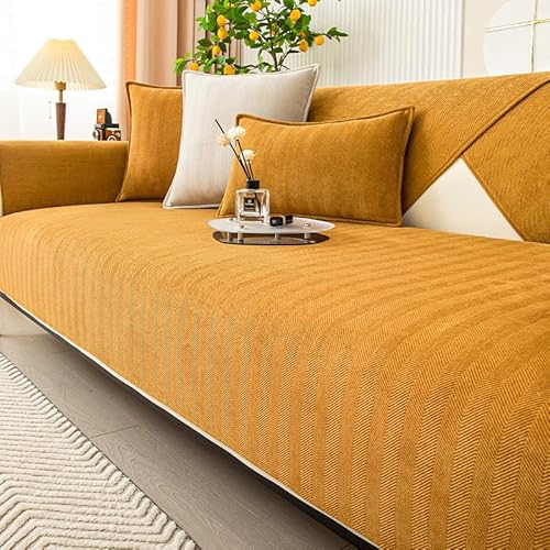 Luxuriös weicher Chenille-Sofa-Schonbezug mit Fischgrätenmuster, lustig, flauschig, Couchbezug für ultimativen Komfort und Möbelschutz, rutschfest, mit Plüschstoff von Generisch