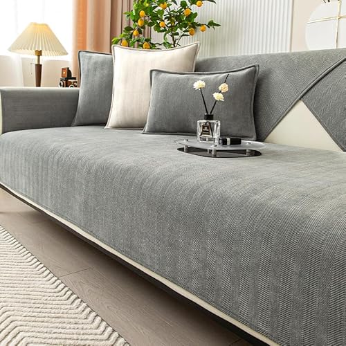 Luxuriös weicher Chenille-Sofa-Schonbezug mit Fischgrätenmuster, lustiger flauschiger Couchbezug für rutschfesten Schutz und ultimativen Komfort, Möbelschutz mit Plüschstoff von Generisch