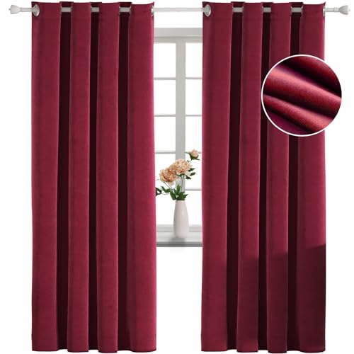Luxuriöse Samtvorhänge mit Ösen, wärmeisoliert und schalldicht, Verdunkelungsvorhänge für Schlafzimmer und Wohnzimmer, Dekor, elegantes Pannesamt-Design, Rot, 100 x 140 cm von Generisch