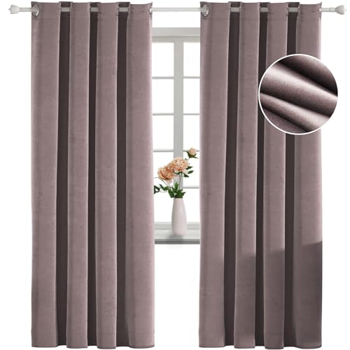 Luxuriöse rosa Samtvorhänge, elegantes Ösen-Design, Pannesamt, Verdunkelungsvorhänge für Schlafzimmer und Wohnzimmer, wärmeisoliert und schalldicht, 100 x 90 cm von Generisch