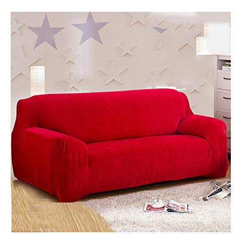 Luxuriöser Sofabezug aus Pannesamt, 4-Sitzer, Stretch-Plüsch-Schonbezug, roter Samt, Couchschutz für elastische, waschbare Möbel, einfache Passform, für große Sofas 235 - 300 cm von Generisch