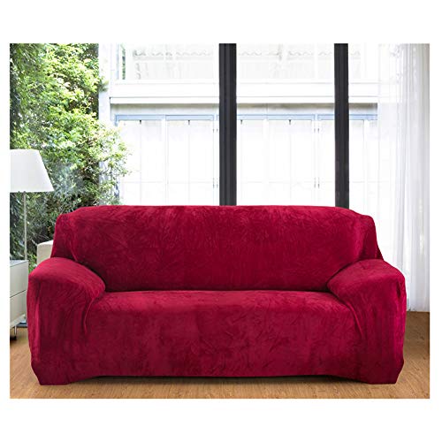 Luxuriöser Sofabezug aus Pannesamt in Weinrot, Stretch-Plüsch-Schonbezug für 4-Sitzer-Sofas, 235 x 300 cm, elastisch, waschbar, Möbelschutz von Generisch