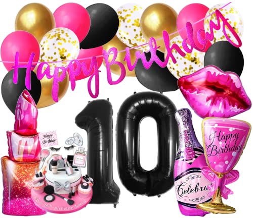 Luxus Lady Mädchen Geburtstags Deko 10 Jahre Girls Party Mode Insta Dekoration Lippen Folienballon Pink Schwartz Ballon 10 Zahlen Folienballons Jubiläum Beauty Kosmetik Stars Motoparty (Zahl 10) von Generisch