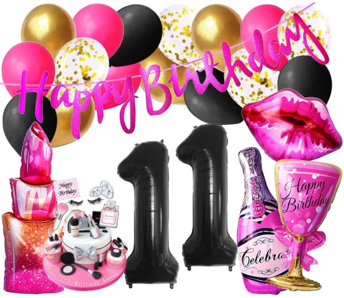 Luxus Lady Mädchen Geburtstags Deko 11 Jahre Girls Party Mode Insta Dekoration Lippen Folienballon Pink Schwartz Ballon 11 Zahlen Folienballons Jubiläum Beauty Kosmetik Stars Motoparty (Zahl 11) von Generisch