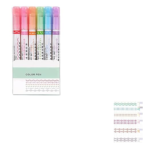 Magischer Randstift, Randdesign-Stifte, 2025 neues Curve-Textmarker-Set, farbige Stifte mit zwei Spitzen, Marker mit zwei Spitzen, coole Stifte, lustige Stifte in verschiedenen Formen (6pcs) von Generisch