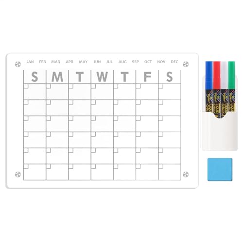 Magnetische, trocken abwischbare Tafel – Planungstafel, Acryl-Kalender, transparent, trocken abwischbar, Wochenkalender für Kühlschrank, Notiztafel mit 4 Farben, Radiergummi für Büro, Zuhause, von Generisch