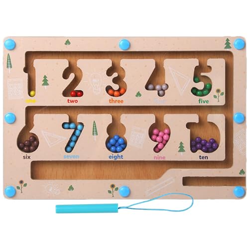 Magnetisches Farb- und Zahlenlabyrinth,Magnetfarb- und Zähllabyrinth,Zahlenlabyrinth-Magnetspielzeug - Holzperlenlabyrinth, Feinmotorik-Puzzlebrett, pädagogisches Labyrinthbrett für Jungen und Mädchen von Generisch