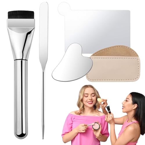 Make -up -Mischpaletten -Set, Foundation Mixing Palette - Edelstahl -Make -up -Mischpalette mit Spatel - 4X Ergonomischer Mixer für Lidschatten sogar Anwendung für Mutter, Freundin von Generisch