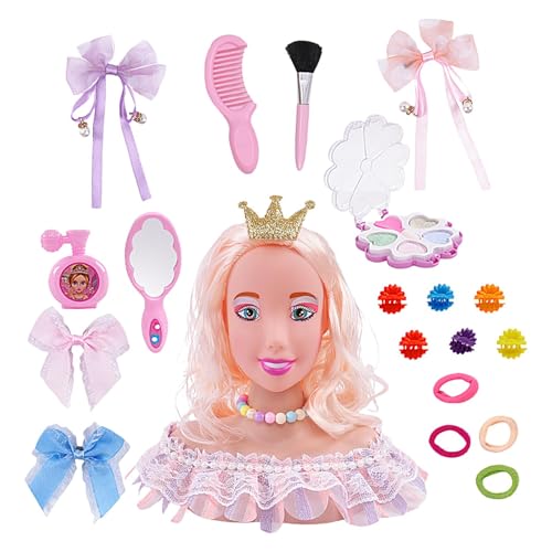 Make-up- und Haarstyling-Puppe, Puppenkopf für Make-up-Übungen für Kinder, Styling Kopf Haarmodell Kopf Kinderspielzeug, 20X Make-up-Kopf, Haar-Styling-Puppe mit Kosmetik-Haar-Accessoires, Mädchen- von Generisch