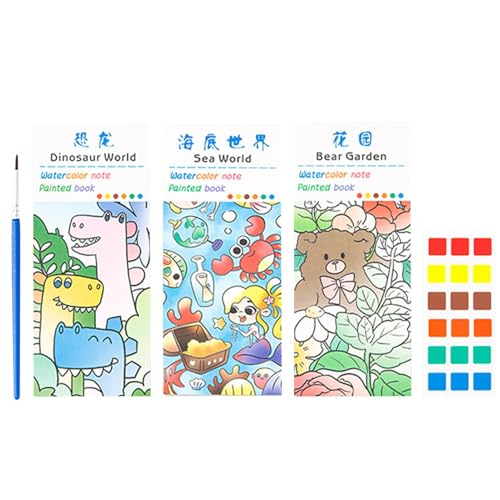 Malbuch, Aquarell-Malbuch für Kinder,Kreatives Mal- und Zeichenbuch - Lustiges Aquarell-Malpapier mit Pinsel, Aquarell-Malbuch-Set mit 3 Themen von Generisch