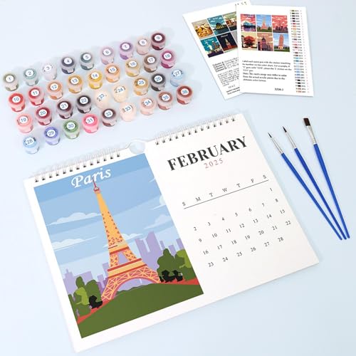 Malen Nach Zahlen Kalender 2025, Malen Nach Zahlen Kalender Wandkalender Nation Landschaft, Ikonische Gebäudebilder, Malen Nach Zahlen Tier Kalender Tischkalender Mit Pinsels Acrylfarbe Und Base von Generisch