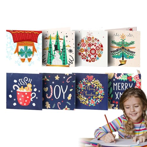 Malen Weihnachtskarten | 8 Pack Grußkarten Strass Malerei | Weihnachtskartenherstellung Kits, Urlaubspostkarte, Kristallmalkarten für Weihnachten, Geburtstagskarten von Generisch