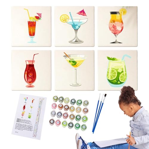 Malen nach Zahl Cocktailmalerei, Cocktailölmalerei,6 Stücke malen Party Kits für Erwachsene | Beinhaltet Pinsel- und Acrylfarben für die Aktivität im Klassenzimmer, 5.91x5.91in, Home Wanddekoration von Generisch