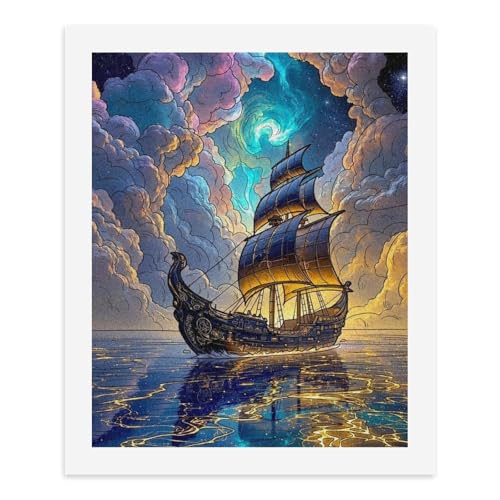 Malen nach Zahlen, Ein majestätisches Schiff, das durch einen fantastischen Himmel segelt, digitales Malset für Erwachsene, 40 x 50 cm Malen nach Zahlen, Ein majestätisches Schiff, das durch einen fantastischen Himmel segelt, digitales Malset für Erwachsene, 40 x 50 cm von Generisch