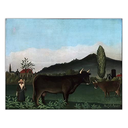 Malen nach Zahlen für Erwachsene, Henri-Rousseau, Landschaft mit Rindern, Malset für Erwachsene, Leinwand, Geschenke, Kunsthandwerk für Heimdekoration von Generisch