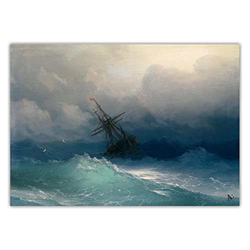 Malen nach Zahlen für Erwachsene, Ivan Aivazovsky, Schiff im stürmischen Meer, 1887, Malen-nach-Zahlen-Set für Erwachsene auf Leinwand von Generisch