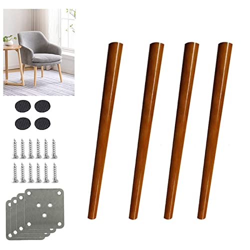 Massivholz Eiche Möbelbeine 4er Set Schreibtisch Esstisch Stuhl Sofa Beine 80.0 cm Braun Schrägkegel Design mit Zubehör von Generisch