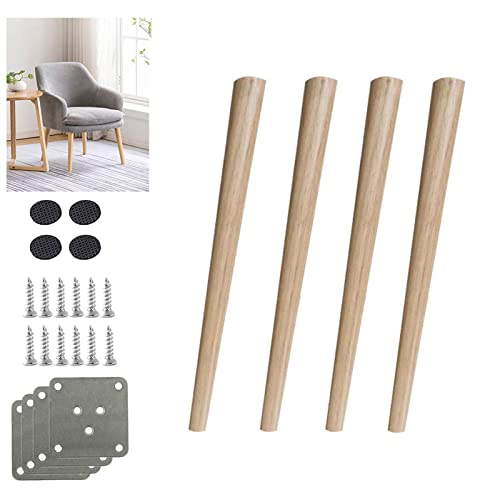 Massivholz-Möbelbein-Set, Eiche, Schrankfüße für Schreibtisch, Esstisch, Stuhl, Sofa, 60 cm Höhe, schräg Kegel-Design, inklusive Zubehör von Generisch