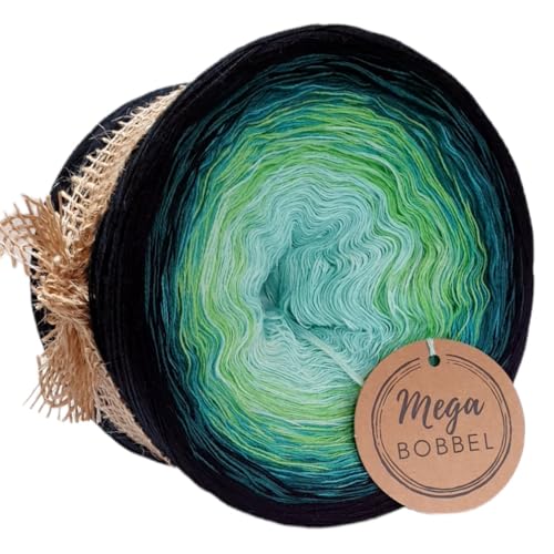 MegaBobbel*Aurora*266*Farbverlaufsgarn (GP:67,50€/kg) Lace Garn Bobbel Wolle zum Häkeln & Stricken (4fädig-ca.1000m / Außenfarbe: Schwarz) von Generisch