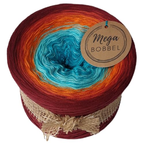 MegaBobbel*Blüte des Orient*A291* (Außenfarbe: Malaga) Farbverlaufsgarn - Lace Garn Bobbel Wolle zum Häkeln & Stricken - 50% Baumwolle/50% polyacryl (4 fädig, 3750m) von Generisch