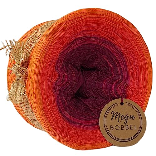 MegaBobbel*Blutorange*A284*Farbverlaufsgarn - Lace Garn Bobbel Wolle zum Häkeln & Stricken (4fädig-ca.1000m / Außenfarbe: Mango) von Generisch