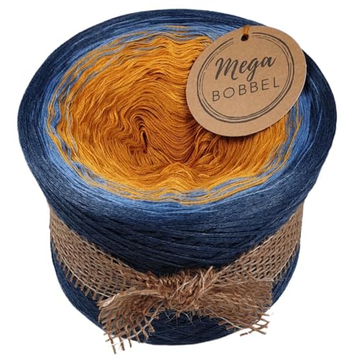 MegaBobbel*Curryblau*A370* (Außenfarbe: Indigo-mel.) Farbverlaufsgarn - Lace Garn Bobbel Wolle zum Häkeln & Stricken (3 fädig, 1000m) von Generisch