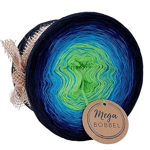 MegaBobbel*Dschungelnacht*21*Farbverlaufsgarn (GP:67,50€/kg) Lace Garn Bobbel Wolle zum Häkeln & Stricken (4fädig-ca.1000m / Außenfarbe: Schwarz) von Generisch