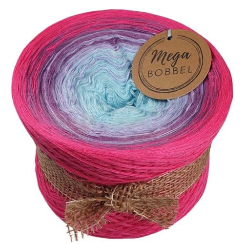 MegaBobbel*Einhorntraum*A358* (Außenfarbe: Neon Pink) Farbverlaufsgarn - Lace Garn Bobbel Wolle zum Häkeln & Stricken (3 fädig, 1000m) von Generisch