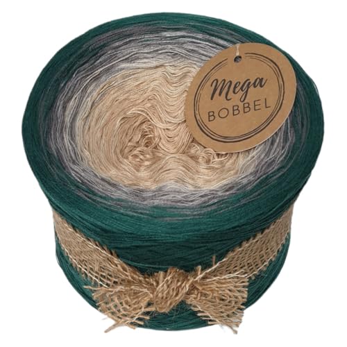 MegaBobbel*Elegantes Grün*A256* (Außenfarbe: Smaragd) Farbverlaufsgarn - Lace Garn Bobbel Wolle zum Häkeln & Stricken - 50% Baumwolle/50% Polyacryl (3 fädig, 3750m) von Generisch