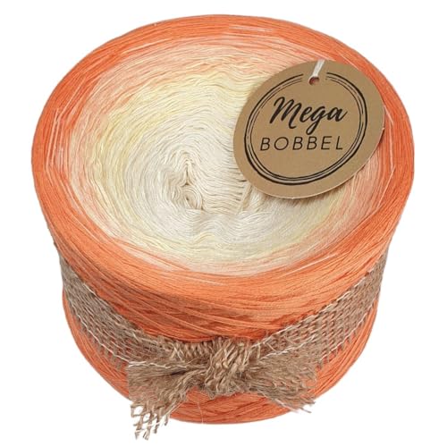 MegaBobbel*Pfirsichcreme*A401* (Außenfarbe: Mango) Farbverlaufsgarn - Lace Garn Bobbel Wolle zum Häkeln & Stricken (4 fädig, 1500m) von Generisch