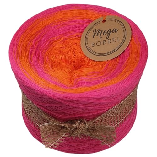 MegaBobbel*Pinke Orange*A367* (Außenfarbe: Neon Pink) Farbverlaufsgarn - Lace Garn Bobbel Wolle zum Häkeln & Stricken (3 fädig, 1000m) von Generisch