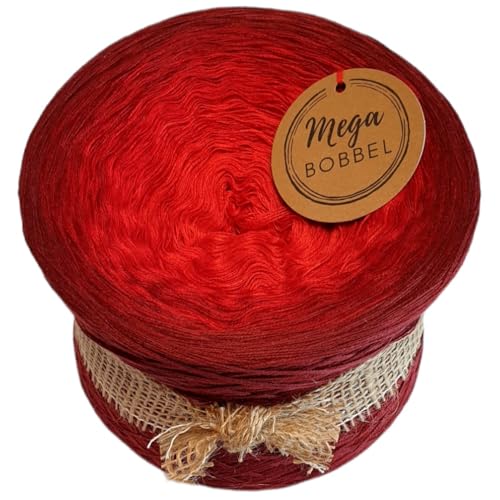 MegaBobbel*Rote Beeren*A324* (Außenfarbe: Malaga) Farbverlaufsgarn - Lace Garn Bobbel Wolle zum Häkeln & Stricken (3 fädig, 2000m) von Generisch