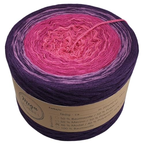 MegaBobbel- MODALmix *Beerenglück*AMD19* (Außenfarbe: Aubergine) Farbverlaufsgarn - Lace Garn Bobbel Wolle zum Häkeln & Stricken (3 fädig, 1200m) von Generisch